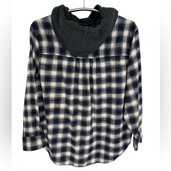 AMERICAN EAGLE PLAID FLANNEL HOODED BUTTON LONG SLEEVE SHIRT, SIZE L - Picture 5 of 9